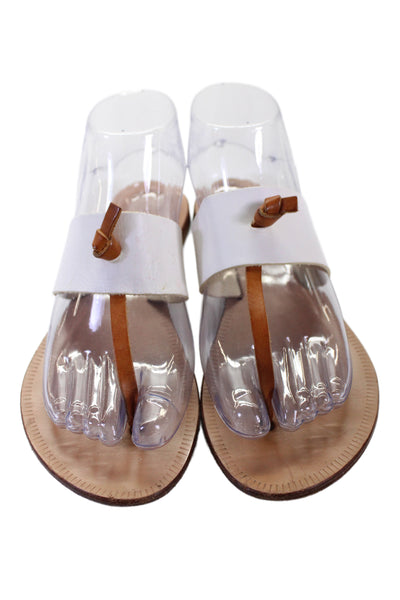 Joie Women Leather Thong Flip Flop Sandals White Brown Size 7