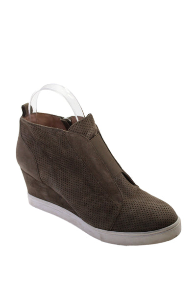 Linea Paolo Womens Leather Suede Wedge Sneakers Brown Size 9