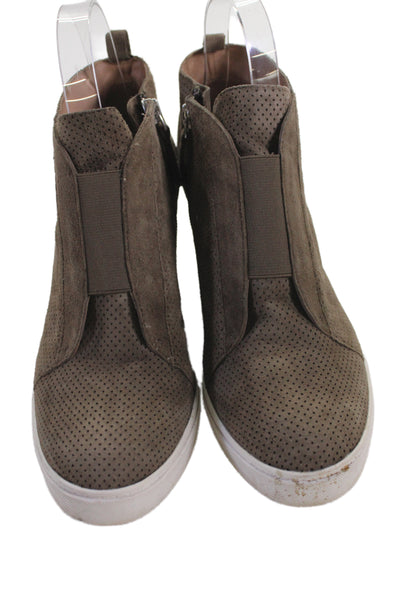 Linea Paolo Womens Leather Suede Wedge Sneakers Brown Size 9