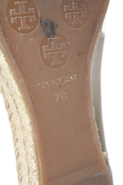 Tory Burch Womens Canva Blend Striped  Platform Sandals White Blue Size 9
