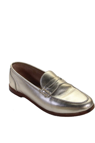 J Crew Womens Leather Almond Apron Toe Penny Loafers Gold Size 7.5
