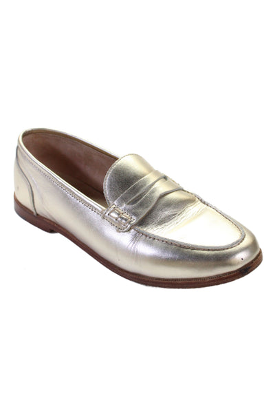 J Crew Womens Leather Almond Apron Toe Penny Loafers Gold Size 7.5