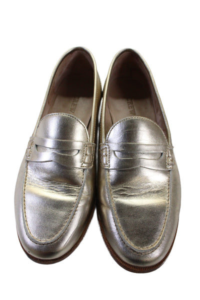 J Crew Womens Leather Almond Apron Toe Penny Loafers Gold Size 7.5