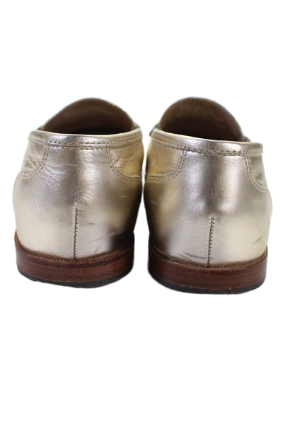J Crew Womens Leather Almond Apron Toe Penny Loafers Gold Size 7.5