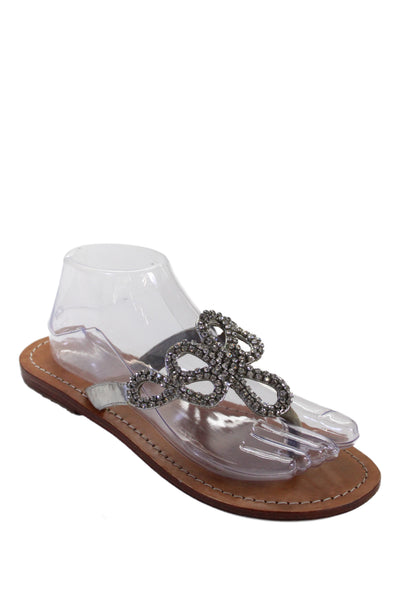 Mystique Womens Jeweled Geometric T-Strapped Sandals Silver Size 9