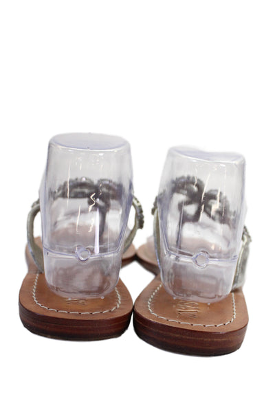 Mystique Womens Jeweled Geometric T-Strapped Sandals Silver Size 9