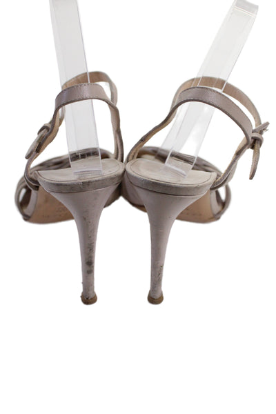 Casadei Womens Leather Strappy Ankle Buckled Stiletto Heels Beige Size 9