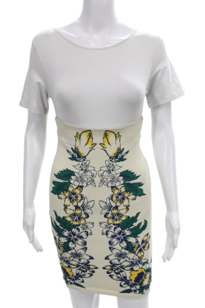 BCBG Max Azria Womens Bodycon White Skirt Scoop Neck Short Sleeve Size S