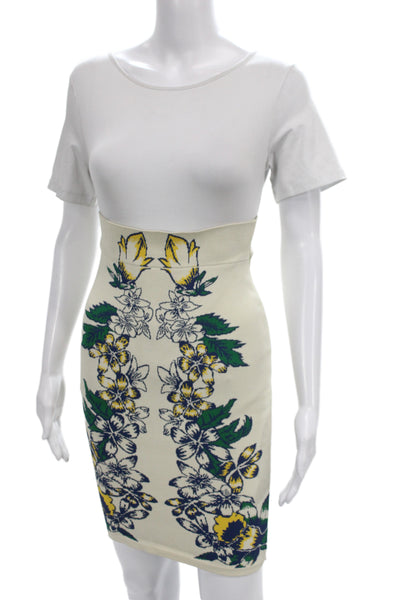 BCBG Max Azria Womens Bodycon White Skirt Scoop Neck Short Sleeve Size S