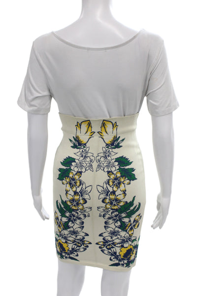 BCBG Max Azria Womens Bodycon White Skirt Scoop Neck Short Sleeve Size S