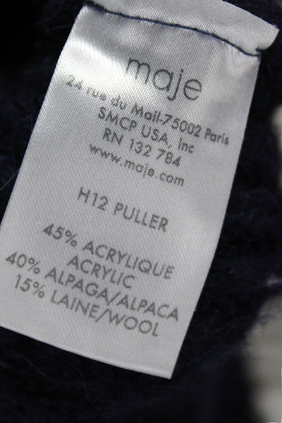 Maje Women Solid Blue Pullover Crew Neck Long Sleeve Size 1