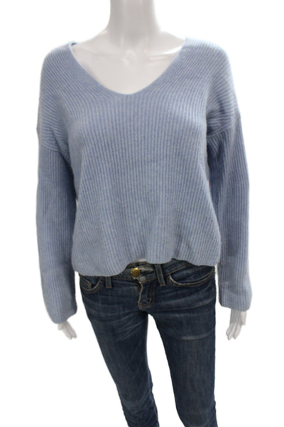 Everlane Women Blue 100% Cashmere V Neck Striped Pullover Long Sleeve Size M