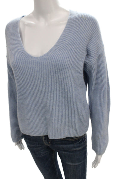Everlane Women Blue 100% Cashmere V Neck Striped Pullover Long Sleeve Size M