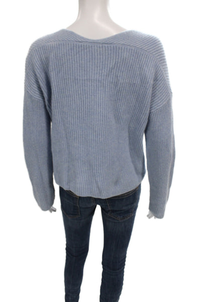 Everlane Women Blue 100% Cashmere V Neck Striped Pullover Long Sleeve Size M