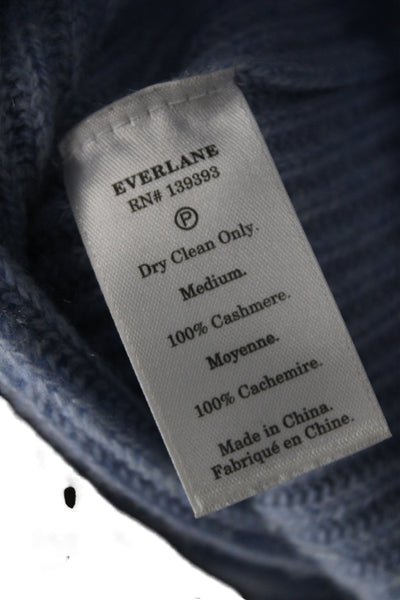 Everlane Women Blue 100% Cashmere V Neck Striped Pullover Long Sleeve Size M