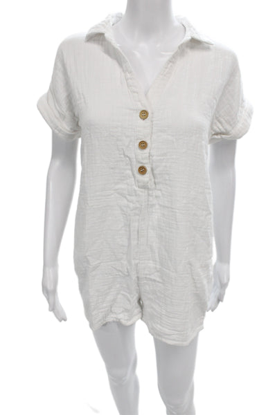 Z Supply Women White Cotton Collared Short Sleeve Romper Size XS