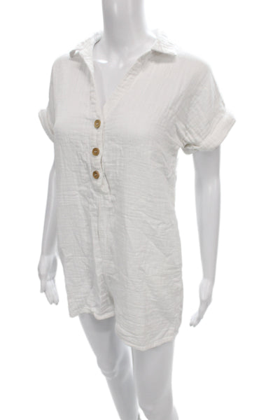 Z Supply Women White Cotton Collared Short Sleeve Romper Size XS