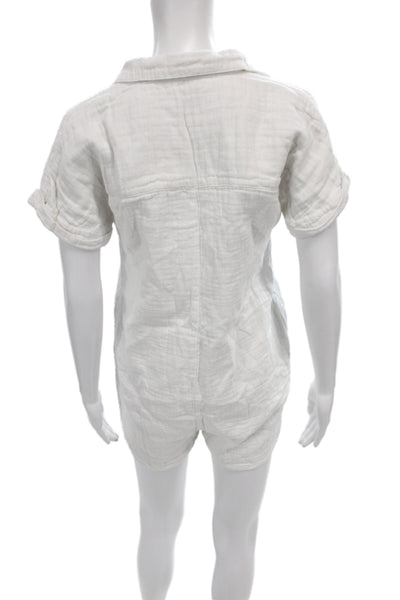 Z Supply Women White Cotton Collared Short Sleeve Romper Size XS