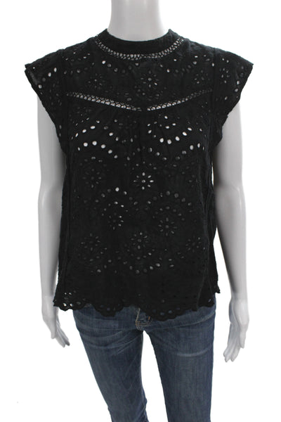 7 For All Mankind Women Black High Neck Sleeveless Cotton Blouse Size S