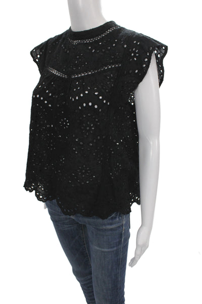 7 For All Mankind Women Black High Neck Sleeveless Cotton Blouse Size S