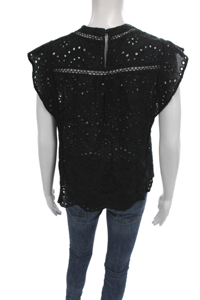 7 For All Mankind Women Black High Neck Sleeveless Cotton Blouse Size S