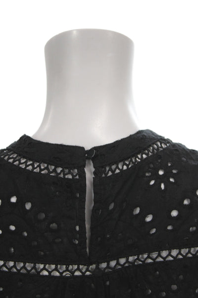 7 For All Mankind Women Black High Neck Sleeveless Cotton Blouse Size S