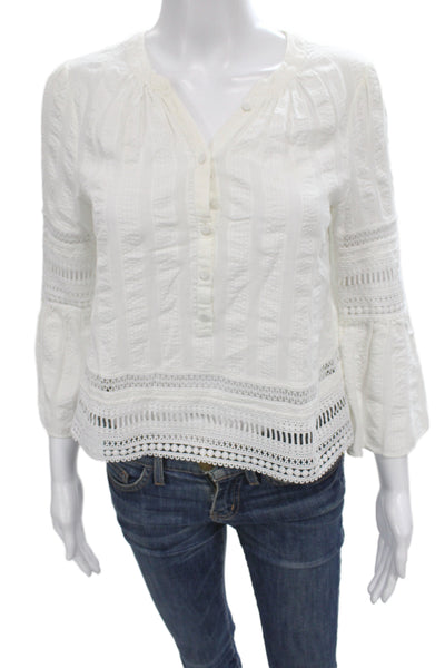 Club Monaco Women Textured Striped Henley 3/4 Sleeve Blouse White Size XS