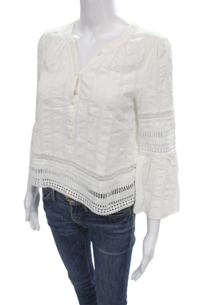 Club Monaco Women Textured Striped Henley 3/4 Sleeve Blouse White Size XS