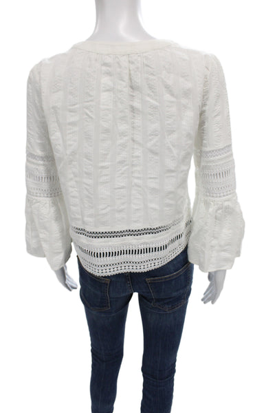 Club Monaco Women Textured Striped Henley 3/4 Sleeve Blouse White Size XS