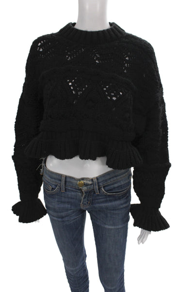 Zara Women Pullover Sweater Black Crew Neck Long Sleeve Size S