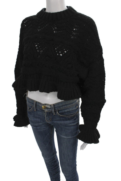 Zara Women Pullover Sweater Black Crew Neck Long Sleeve Size S