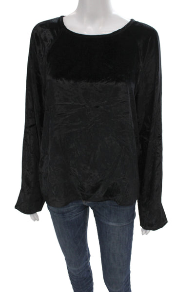Equipment Femme Womens Black Velvet Basic Blouse Long Sleeve Round Neck Size S