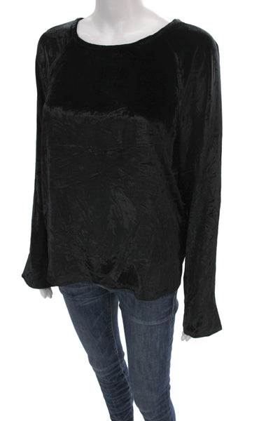 Equipment Femme Womens Black Velvet Basic Blouse Long Sleeve Round Neck Size S