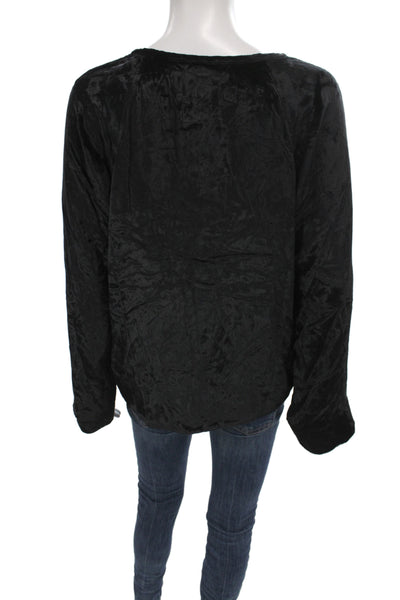 Equipment Femme Womens Black Velvet Basic Blouse Long Sleeve Round Neck Size S