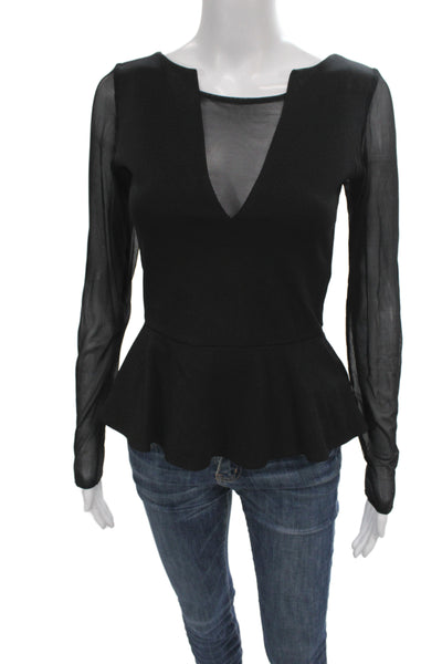 Amanda Uprichard Womens Basic Black Rayon V-Neck Long Sleeve Blouse Zip Size S