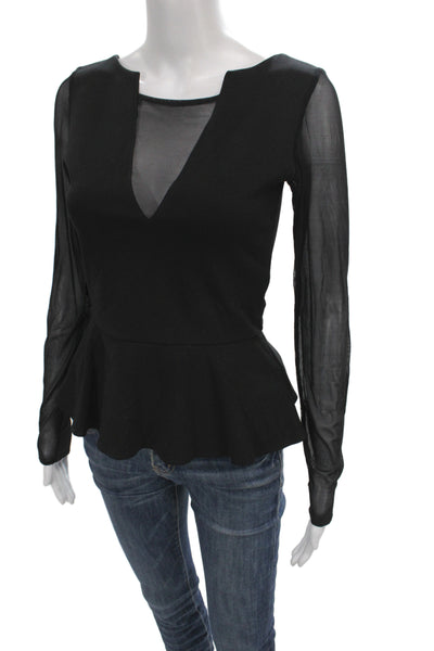 Amanda Uprichard Womens Basic Black Rayon V-Neck Long Sleeve Blouse Zip Size S