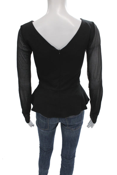 Amanda Uprichard Womens Basic Black Rayon V-Neck Long Sleeve Blouse Zip Size S
