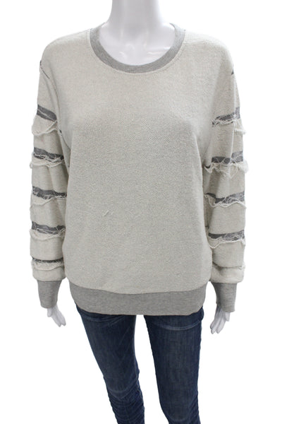 IRO Jeans Women Beige Striped Jersey T-Shirt Long Sleeve Crew Neck Size S