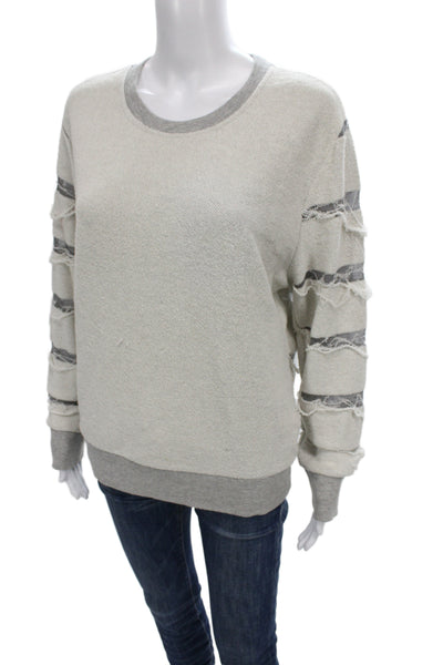 IRO Jeans Women Beige Striped Jersey T-Shirt Long Sleeve Crew Neck Size S