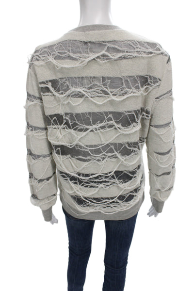 IRO Jeans Women Beige Striped Jersey T-Shirt Long Sleeve Crew Neck Size S