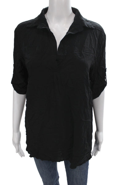 Ekouaer Women Collared Black Cotton Tunic 3/4 Sleeve Casual Size S