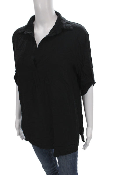 Ekouaer Women Collared Black Cotton Tunic 3/4 Sleeve Casual Size S