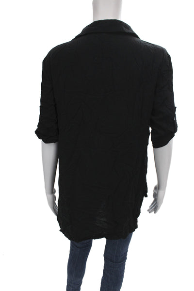 Ekouaer Women Collared Black Cotton Tunic 3/4 Sleeve Casual Size S