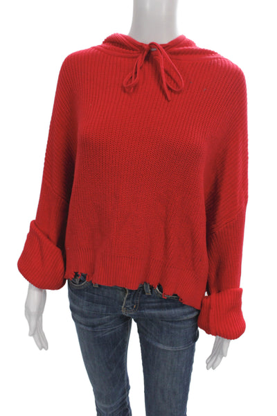 R+A Womens Pullover Sweater Red Hooded Cotton Long Sleeve Size S