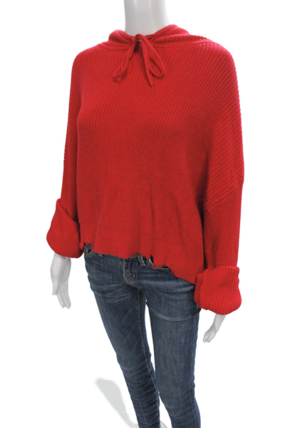 R+A Womens Pullover Sweater Red Hooded Cotton Long Sleeve Size S