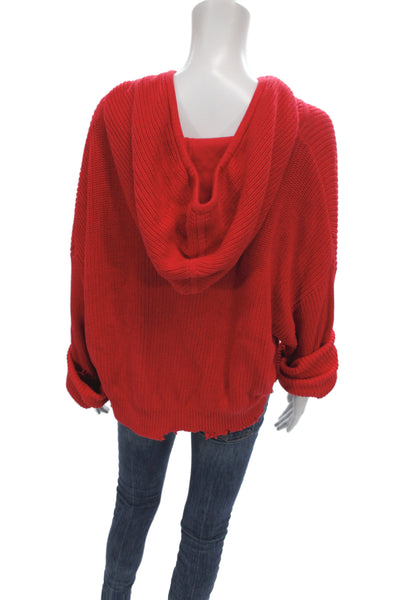 R+A Womens Pullover Sweater Red Hooded Cotton Long Sleeve Size S