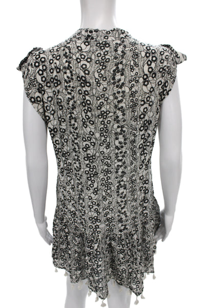 Poupette St. Barth Women Black Geometric V-Neck Short Sleeve Tunic Size S