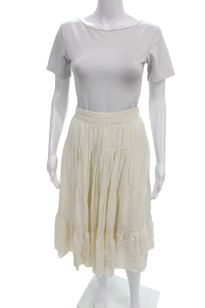 Loup Charmant Womens Peasant Ivory Boho Organic Cotton Midi Skirt Size S