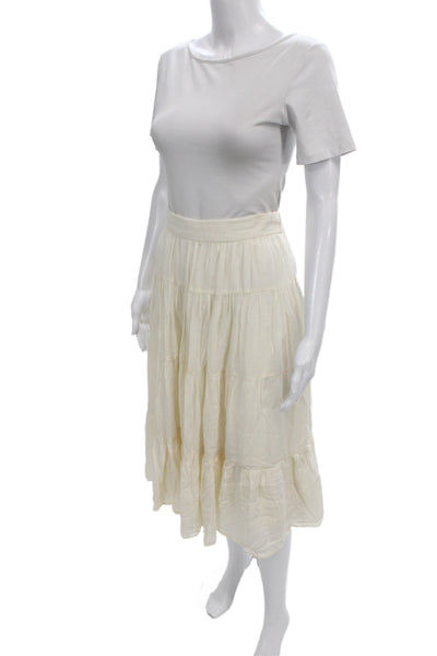 Loup Charmant Womens Peasant Ivory Boho Organic Cotton Midi Skirt Size S