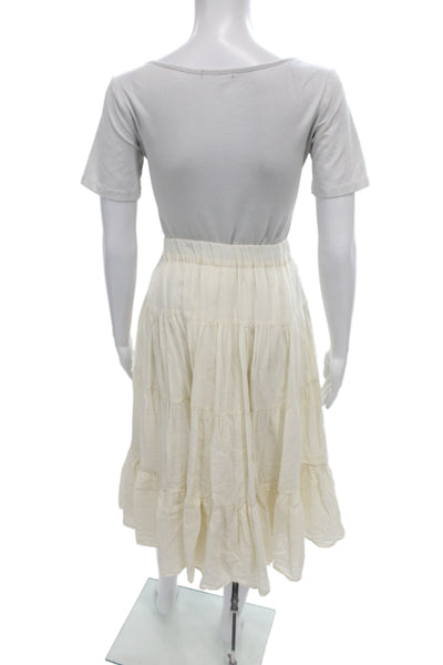 Loup Charmant Womens Peasant Ivory Boho Organic Cotton Midi Skirt Size S